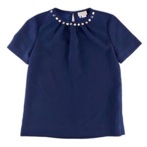 Kate Spade Embellished Collar Crepe Navy Blouse Womens 2